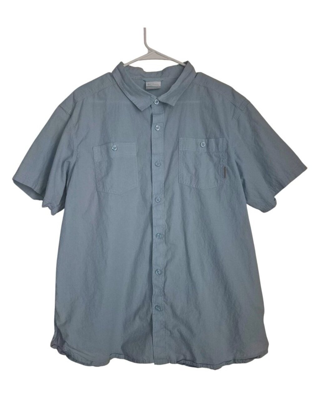 Columbia Blue Short Sleeve Button-Up Shirt Mens XL Cotton Casual Lightweight